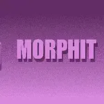 Khối lập phương mặt cười màu tím bên cạnh chữ MORPHIT trên nền màu tím gradient