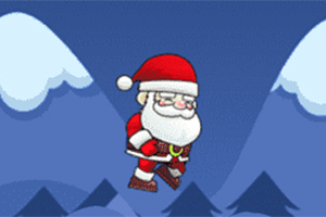 Ông già Noel đang bay giữa cảnh núi non phủ tuyết