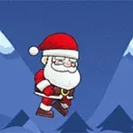 Ông già Noel đang bay giữa cảnh núi non phủ tuyết