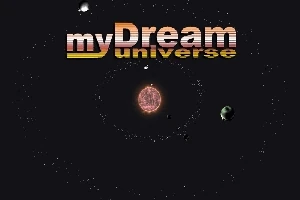 Một hành tinh phát sáng nằm ở trung tâm với nhiều hành tinh khác xung quanh và dòng chữ myDream universe ở phía trên trong không gian vũ trụ tối