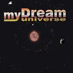 Một hành tinh phát sáng nằm ở trung tâm với nhiều hành tinh khác xung quanh và dòng chữ myDream universe ở phía trên trong không gian vũ trụ tối