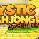 Tiêu đề Mystic Mahjong Adventures với nền màu vàng và một quân cờ có hình con cua màu xanh
