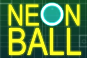 Chữ NEON BALL màu vàng với chữ O được thay thế bằng một quả bóng phát sáng màu xanh lam