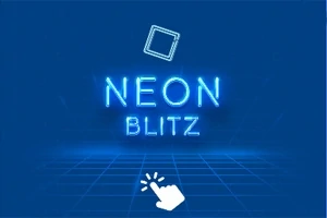 Bối cảnh màu xanh với dòng chữ NEON BLITZ tỏa sáng, kèm theo biểu tượng tay nhấp chuột và hình vuông neon phía trên
