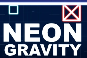 Hình ảnh có nền màu xanh đậm với chữ NEON GRAVITY màu trắng, một ô vuông viền xanh ở góc trái phía trên, và một ô vuông viền đỏ với dấu chéo bên trong ở góc phải phía trên