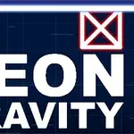 Hình ảnh có nền màu xanh đậm với chữ NEON GRAVITY màu trắng, một ô vuông viền xanh ở góc trái phía trên, và một ô vuông viền đỏ với dấu chéo bên trong ở góc phải phía trên