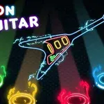 Hình ảnh hiển thị một cây đàn guitar neon với các vòng tròn ánh sáng màu xanh lá, vàng, đỏ, và xanh dương bên dưới