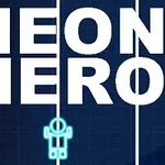 Hình ảnh có chữ NEON HERO lớn màu trắng trên nền xanh đậm, phía dưới là hình một nhân vật nhỏ phát sáng màu xanh neon