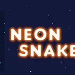 Chữ NEON SNAKE phát sáng trên nền màu tối với hình ảnh con rắn neon xanh lam hình ô vuông trên lưới