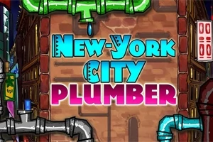 Tiêu đề New York City Plumber được hiển thị trên nền tường gạch với hình ảnh ống nước xung quanh