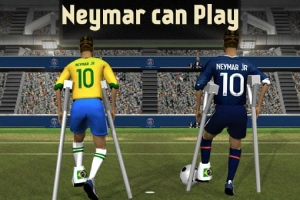 Hai cầu thủ đứng trên sân vận động, sử dụng nạng và mang áo có tên Neymar Jr với số 10