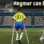 Hai cầu thủ đứng trên sân vận động, sử dụng nạng và mang áo có tên Neymar Jr với số 10