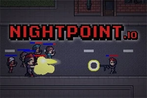 Trò chơi đồ họa pixel hiển thị nhân vật đang bắn súng trên đường với nhóm người phía trước