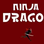 Một ninja với khăn buộc đầu màu đỏ cầm kiếm chạy dưới dòng chữ lớn trên nền đỏ