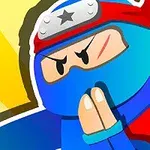 Nhân vật hoạt hình mặc trang phục ninja xanh, đeo băng đỏ trên đầu với biểu cảm tập trung
