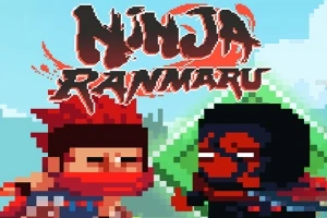 Hai nhân vật pixel nghệ thuật đối đầu nhau với nền trời xanh và chữ Ninja Ranmaru ở phía trên