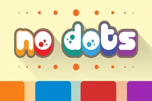 Chữ no dots đầy màu sắc trên nền vàng với các chấm tròn và thanh màu sắc bên dưới