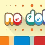 Chữ no dots đầy màu sắc trên nền vàng với các chấm tròn và thanh màu sắc bên dưới