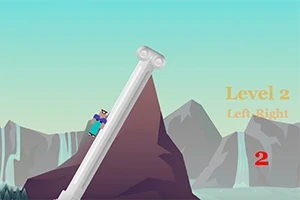 Nhân vật leo lên cột trụ trắng nghiêng trên nền núi và thác nước, với chữ Level 2 Left Right và số 2 màu đỏ ở góc phải