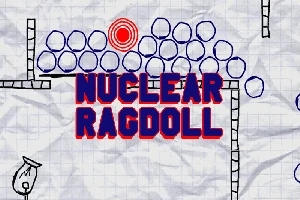 Hình ảnh chứa chữ NUCLEAR RAGDOLL màu đỏ và xanh dương trên nền giấy kẻ ô vuông với các đường kẻ và vòng tròn được vẽ tay