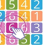 Hình ảnh một bảng ô vuông nhiều màu sắc chứa các số từ 1 đến 6 với dấu hiệu tay chỉ vào số 6 màu hồng