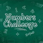 Hình ảnh nền bảng xanh với dòng chữ Numbers Challenge ở giữa, xung quanh là các biểu tượng và con số viết phấn trắng