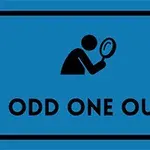 Người cầm kính lúp với dòng chữ ODD ONE OUT trên nền xanh