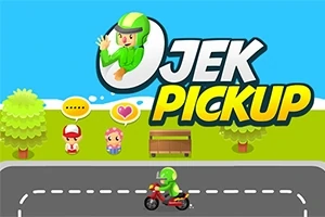 Một nhân vật mặc đồ xanh lá cây đi xe máy trên đường, với hai nhân vật trò chuyện trên vỉa hè và một băng ghế gần đó