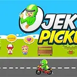 Một nhân vật mặc đồ xanh lá cây đi xe máy trên đường, với hai nhân vật trò chuyện trên vỉa hè và một băng ghế gần đó