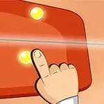Ngón tay đang chạm vào nút trên bề mặt màu cam có hai đèn vàng sáng