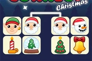 Các biểu tượng Giáng Sinh bao gồm ông già Noel, người tuyết, ngọn nến, cây thông và quả chuông được sắp xếp trong ô vuông trên nền tối