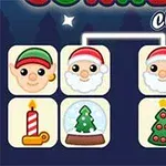 Các biểu tượng Giáng Sinh bao gồm ông già Noel, người tuyết, ngọn nến, cây thông và quả chuông được sắp xếp trong ô vuông trên nền tối