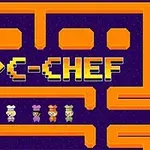 Màn hình có một mê cung màu cam trên nền tím với dòng chữ PQC-CHEF và bốn nhân vật mặc trang phục đầu bếp