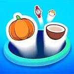 Quả bí ngô, quả dừa, đồng hồ đeo tay, và hộp cupcake nổi bật trên nền xanh