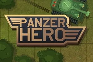 Hình ảnh có chữ PANZER HERO nổi bật trên nền cảnh rừng với một chiếc xe tăng xanh ở góc trên bên phải