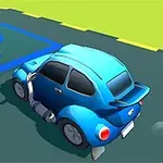Một chiếc xe hơi màu xanh đậu trong ô có ký hiệu P trên nền đường