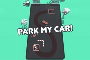 Một đoạn đường hình chữ S với hai chiếc xe ô tô và dòng chữ PARK MY CAR!