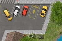 Lái taxi màu vàng và đỗ vào chỗ đậu xe được đánh dấu