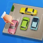 Một bãi đỗ xe với bốn chiếc ô tô màu vàng, xanh lục, hồng và xanh lam, cùng một ngón tay đang chỉ vào ô tô màu hồng