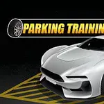 Hình ảnh một chiếc siêu xe màu trắng đậu trên nền bãi đỗ xe với chữ Parking Training phía trên