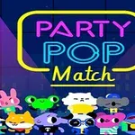 Hình ảnh các nhân vật hoạt hình đầy màu sắc đứng dưới dòng chữ neon Party Pop Match