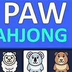 Biểu tượng hoạt hình với dòng chữ PAW MAHJONG và hình vẽ các con vật dễ thương như hổ, cừu, gấu túi và gấu