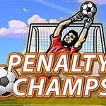 Thủ môn mặc áo đỏ đang bắt bóng trước khung thành với dòng chữ “Penalty Champs 21” ở phía trước