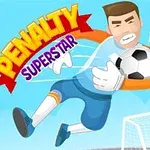 Thủ môn hoạt hình bắt trái bóng trước khung thành với chữ Penalty Superstar nổi bật ở góc trên