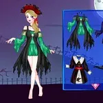 Nhân vật hoạt hình mặc trang phục Halloween với nền trời đêm trăng sáng và hàng rào ma quái