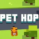 Hình ảnh hiển thị một con thỏ và một con hổ phong cách pixel đứng bên cạnh đường, với chữ PET HOP ở giữa và các cây xung quanh