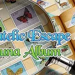 Bìa album tem với kính lúp và các con bướm trên tem