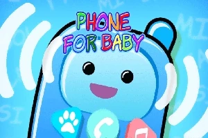 Hình ảnh một điện thoại đồ họa có khuôn mặt vui vẻ với dòng chữ Phone for Baby đầy màu sắc phía trên