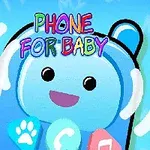 Hình ảnh một điện thoại đồ họa có khuôn mặt vui vẻ với dòng chữ Phone for Baby đầy màu sắc phía trên