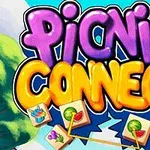 Tiêu đề Picnic Connect với các hình ảnh nhỏ liên quan đến đồ ăn và thức uống trên nền phong cảnh tươi sáng